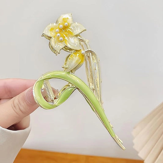 Hair Clips Metal Alloy Hair Accessories for Women Girls, Hair Claw Clips Pearls Cute Fashion Spring Summer Hairpins Large Jaw Clip. (Lily Hair Claw)